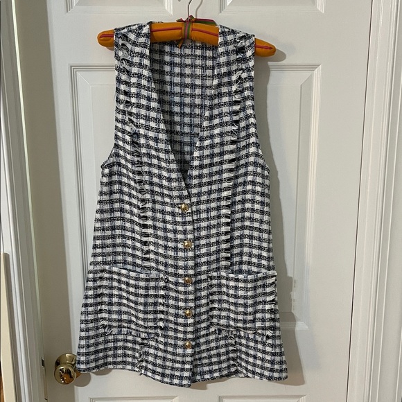 Zara Dresses & Skirts - Zara Tweed Plaid Mini Dress in Blue/Black/White Size XS